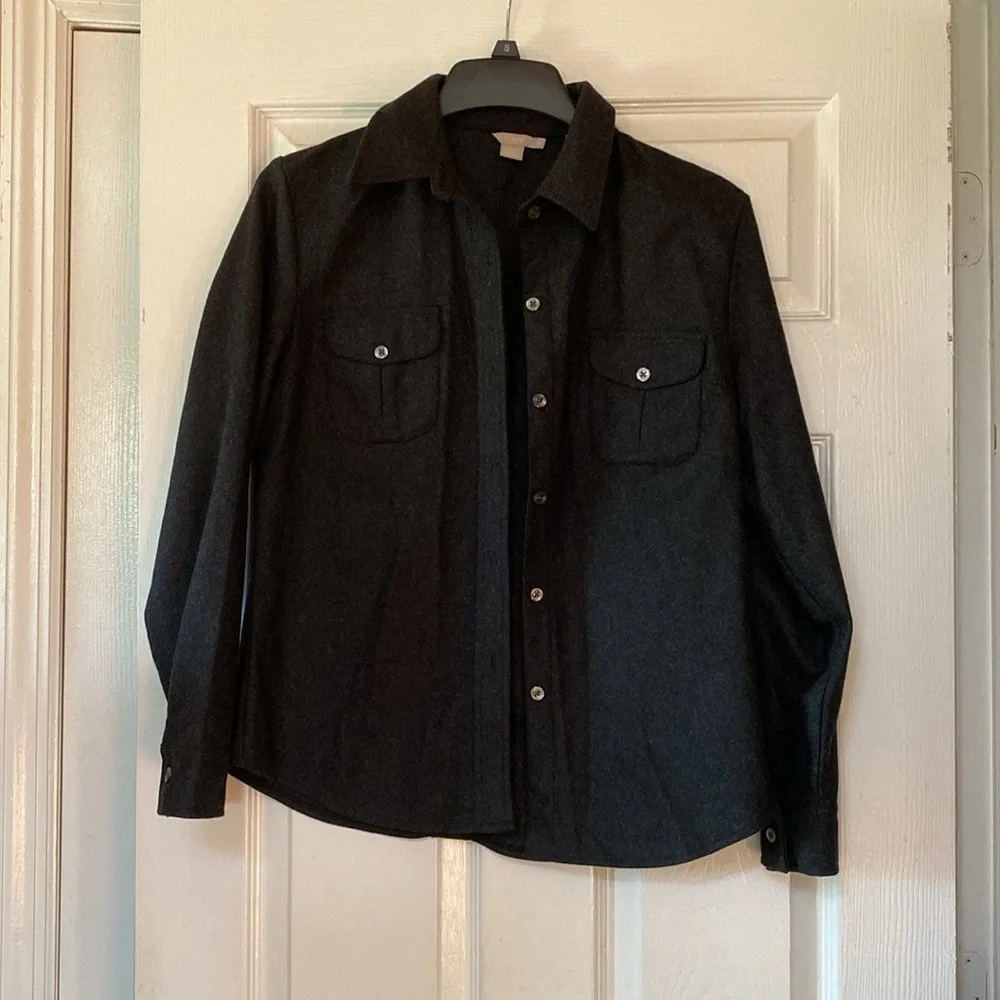 VTG 90’s JCrew Dark Grey Wool Button Down Up Shirt Winter Shacket